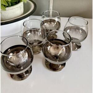 Vintage Smoke Gray Brandy Snifters, Mercury Fade Glass Stemware, Silver Base